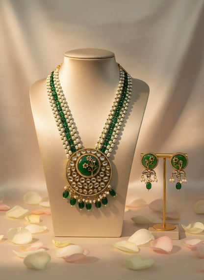 Emerald Green Pearl & Kundan Statement Jewellery Set