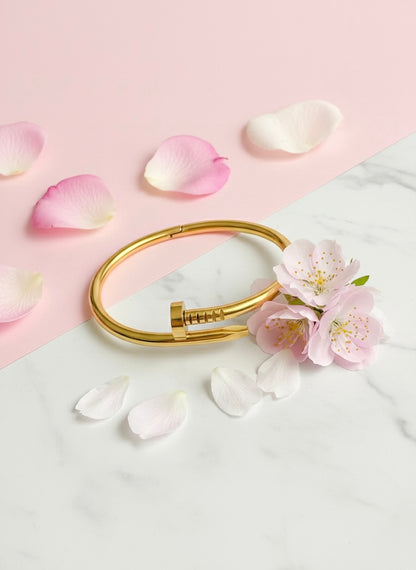 Modern Nail-Inspired Gold Bangle Bracelet