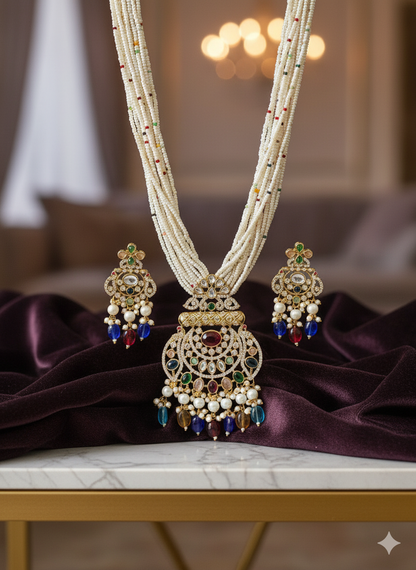 Royal Multicolor Kundan Pearl Necklace Set