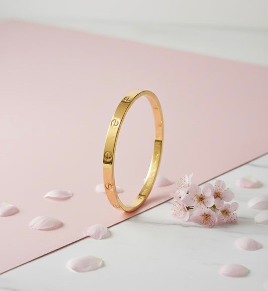 Classic Gold Plated Screw Design Bangle Bracelet