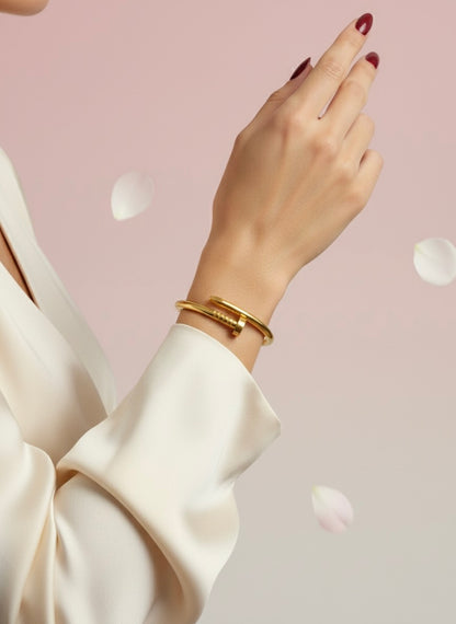 Modern Nail-Inspired Gold Bangle Bracelet
