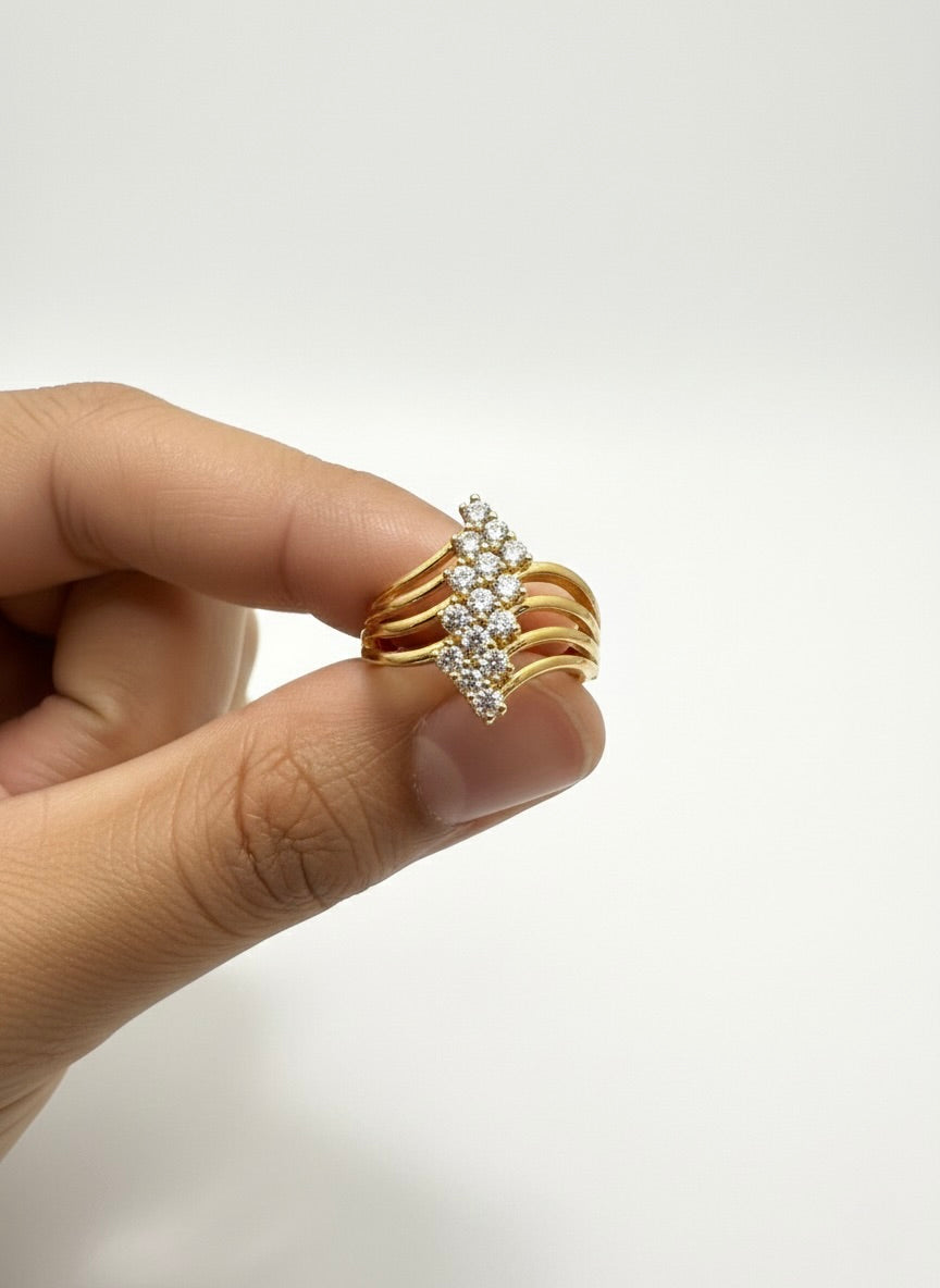 Adjustable Multi-Band CZ Statement Ring – Gold Finish
