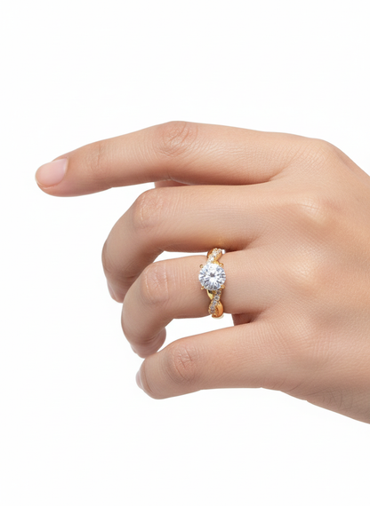 Adjustable Solitaire CZ Ring – Gold Finish