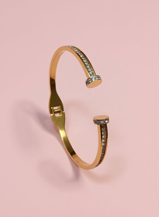 Gold-Plated Open End Crystal Bangle Bracelet