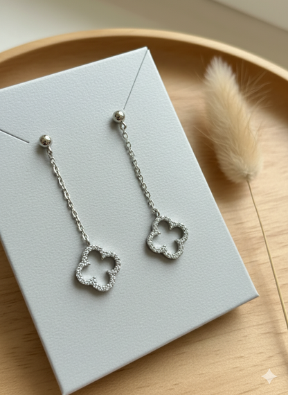 925 Sterling Silver Hallmarked Clover Drop Earrings – Zircon Detailing