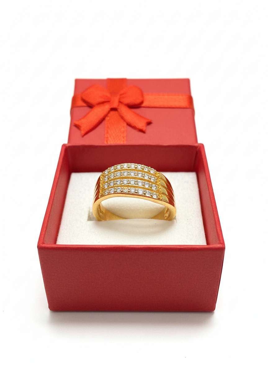 Adjustable Multi-Row CZ Band Ring – Gold Finish