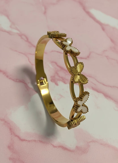 Gold Butterfly Bangle – Mother of Pearl Inlay | Tarnish-Free | Premium Designer Finish