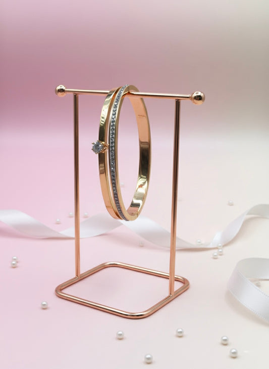 Diamond Heart Bangle Bracelet – Elegant Gold Finish