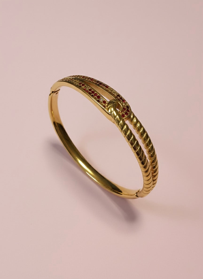 Gold-Plated Ruby Stone Designer Bangle Bracelet