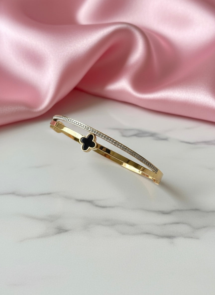 Black Clover Bangle Bracelet – Dual Band Gold Finish
