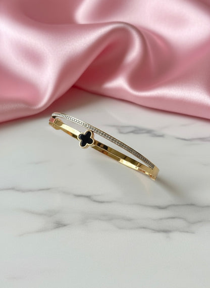 Black Clover Bangle Bracelet – Dual Band Gold Finish