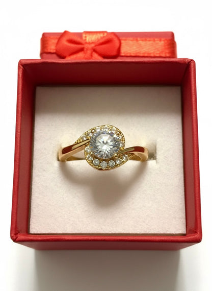 Adjustable Swirl Solitaire CZ Ring – Gold Finish