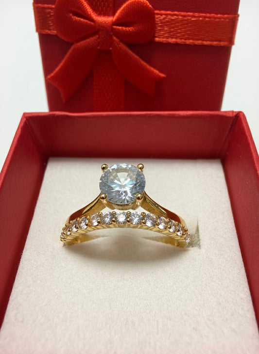 Classic Solitaire CZ Ring – Adjustable Gold Finish