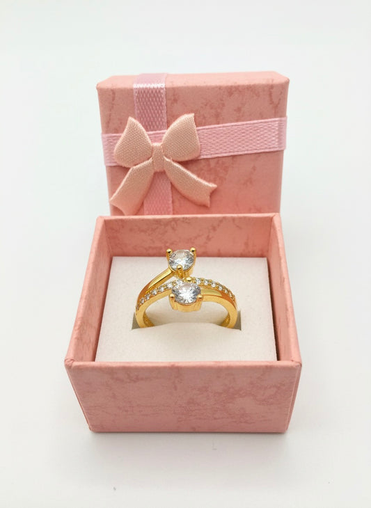 Adjustable Double-Solitaire CZ Ring – Gold Finish