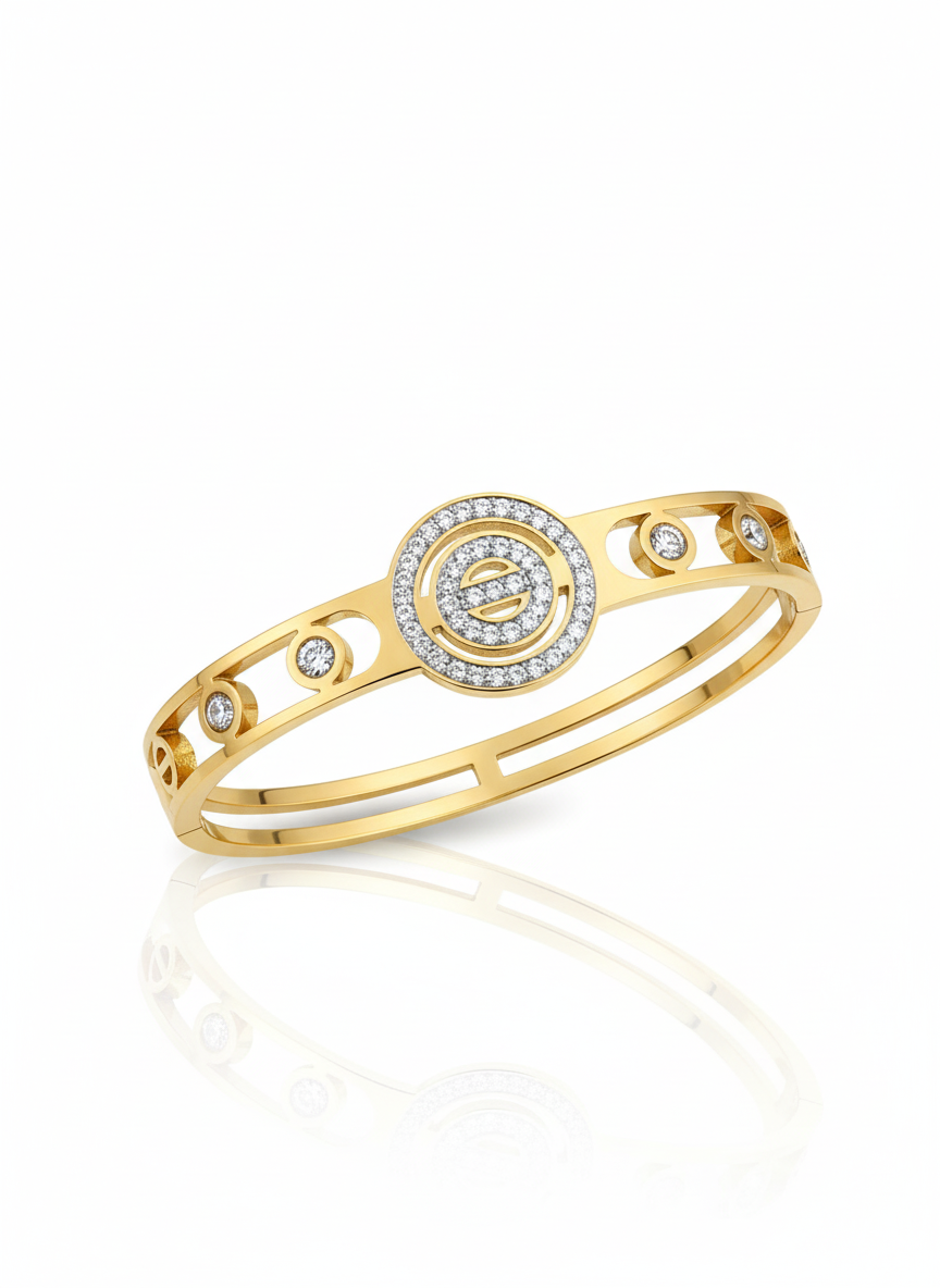 Crystal Circle Bangle Bracelet – Luxury Gold Finish