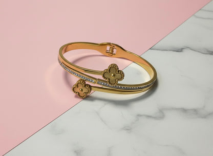 Gold Clover Crystal Bangle – Premium Finish | Tarnish-Free | Elegant Designer Style