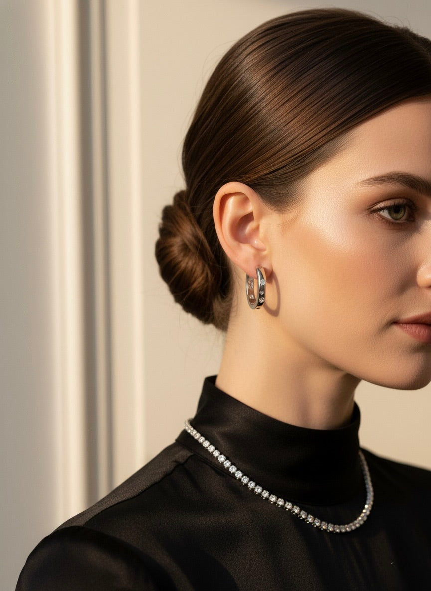 Silver Diamond-Effect Hoop Earrings