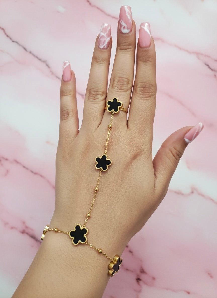 Black Clover Hand Chain Bracelet – Gold Plated | Tarnish-Free | Premium Finish