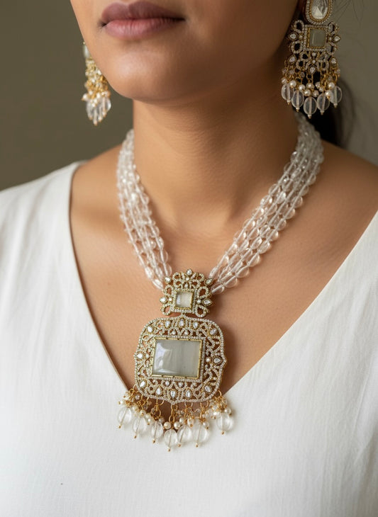 Elegant Kundan & Beaded Necklace Set