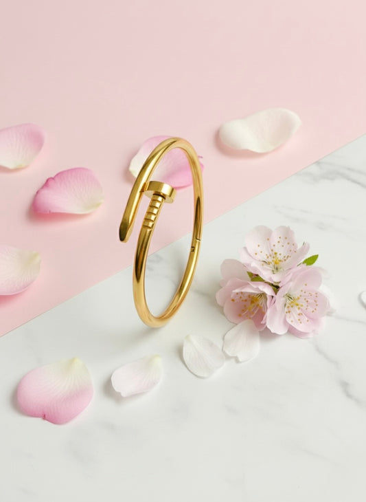 Modern Nail-Inspired Gold Bangle Bracelet