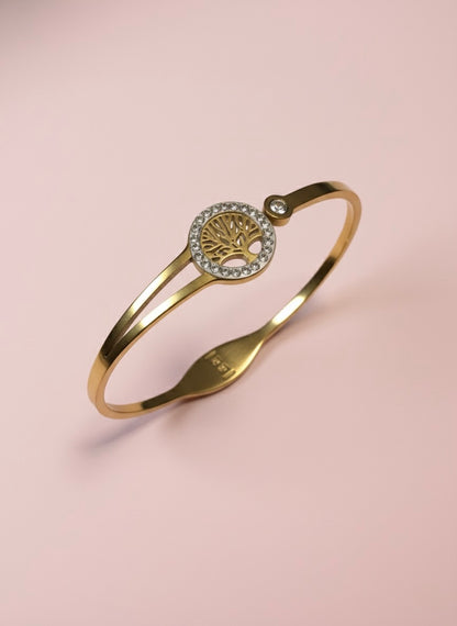 Gold-Plated Tree of Life Bangle Bracelet