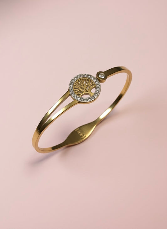 Gold-Plated Tree of Life Bangle Bracelet