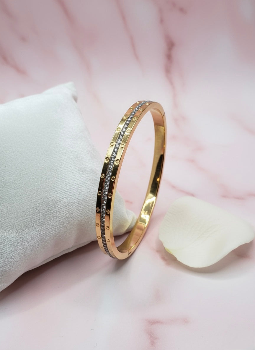Gold Plated Dual Row Crystal Bangle Bracelet