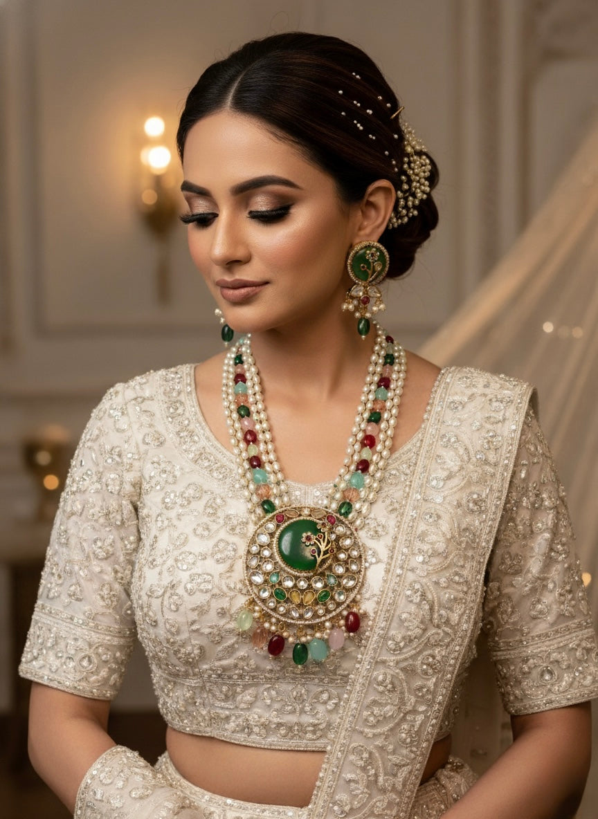 Multicolour Pearl & Kundan Royal Heritage Jewellery Set