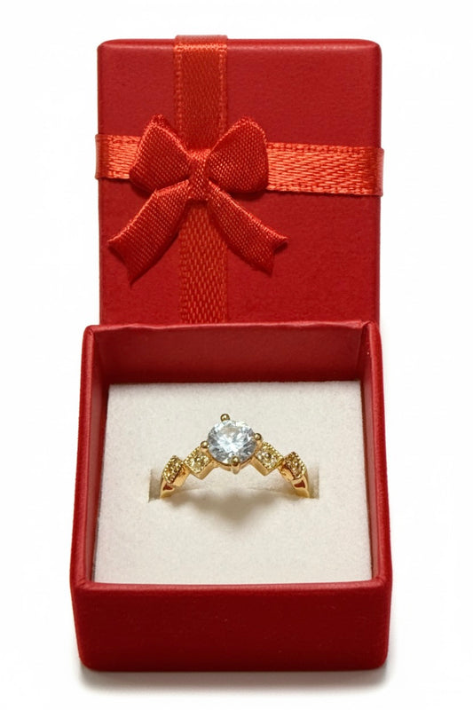 Adjustable Zig-Zag Solitaire CZ Ring – Gold Finish