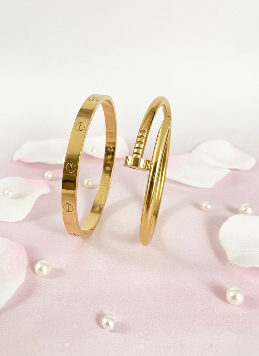 Elegant Gold-Plated Bangle Bracelet  Duo
