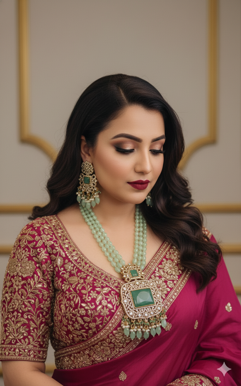 Mint Green Kundan Pearl Necklace Set