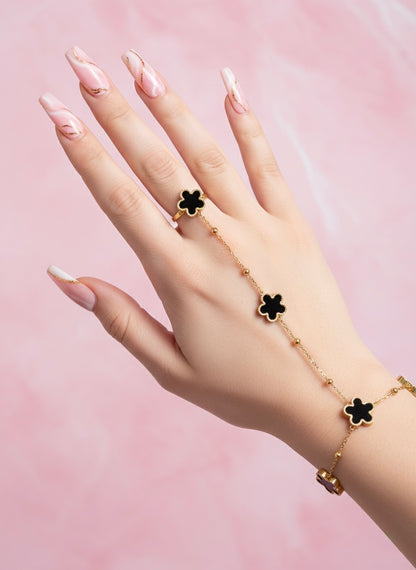 Black Clover Hand Chain Bracelet – Gold Plated | Tarnish-Free | Premium Finish