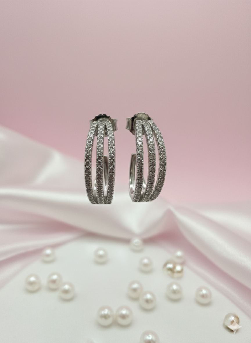 Triple Row Hoop Earrings with Cubic Zirconia