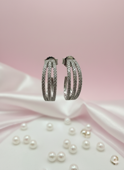 Triple Row Hoop Earrings with Cubic Zirconia