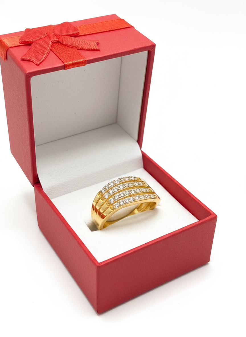 Adjustable Multi-Row CZ Band Ring – Gold Finish