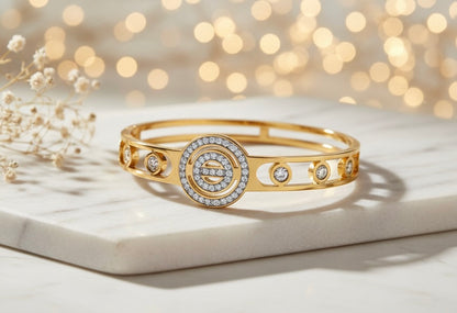 Crystal Circle Bangle Bracelet – Luxury Gold Finish