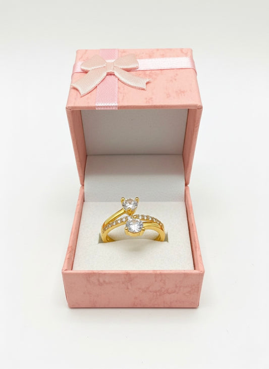 Adjustable Double-Solitaire CZ Ring – Gold Finish
