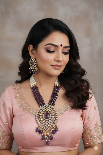 Amethyst Purple Kundan Pearl Necklace Set