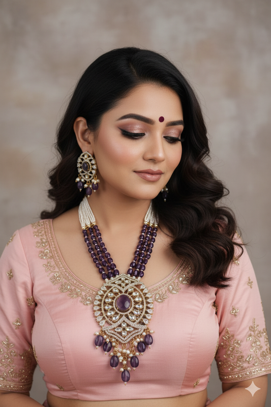 Amethyst Purple Kundan Pearl Necklace Set