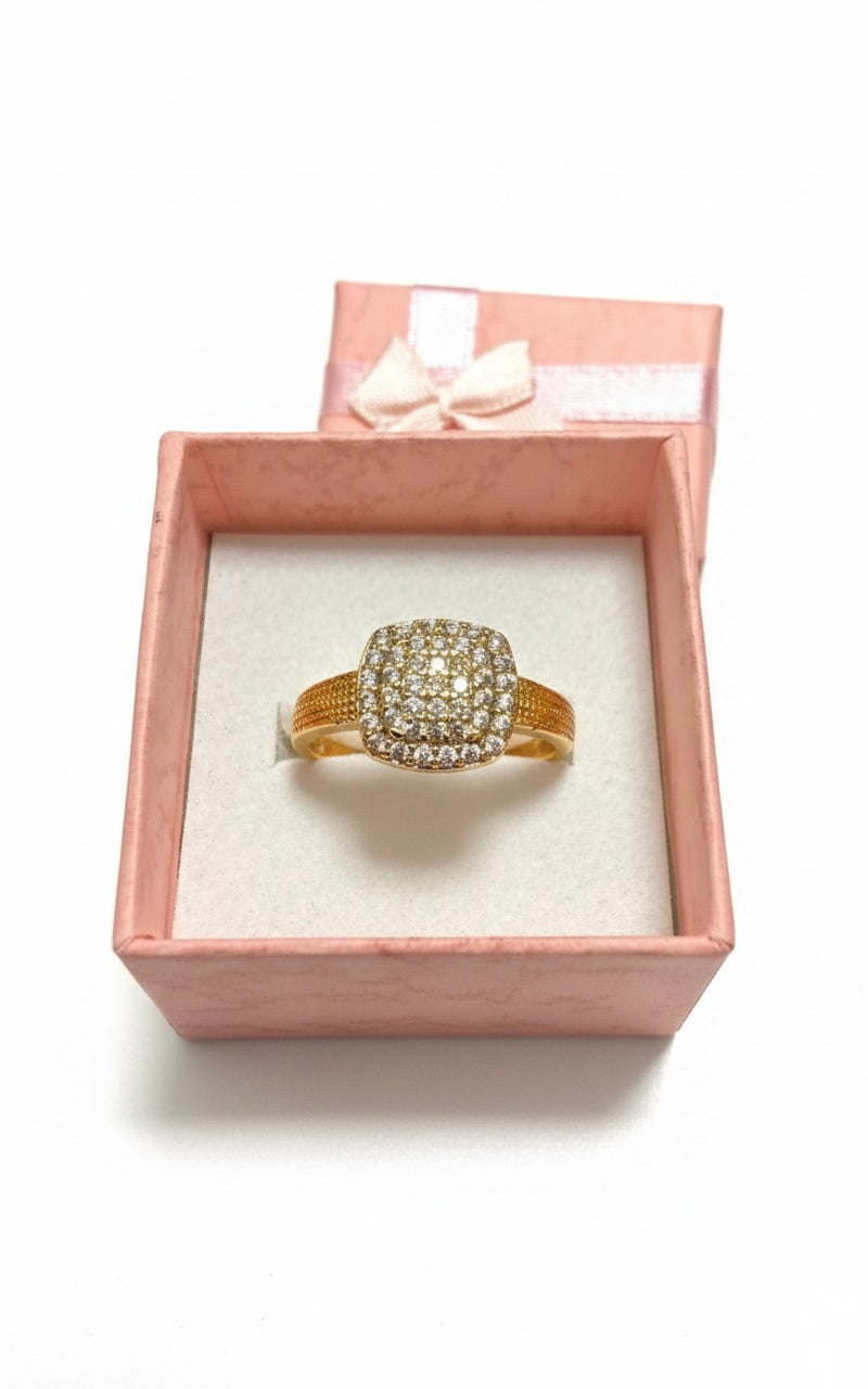 Adjustable Cushion-Cut Pavé CZ Ring – Gold Finish
