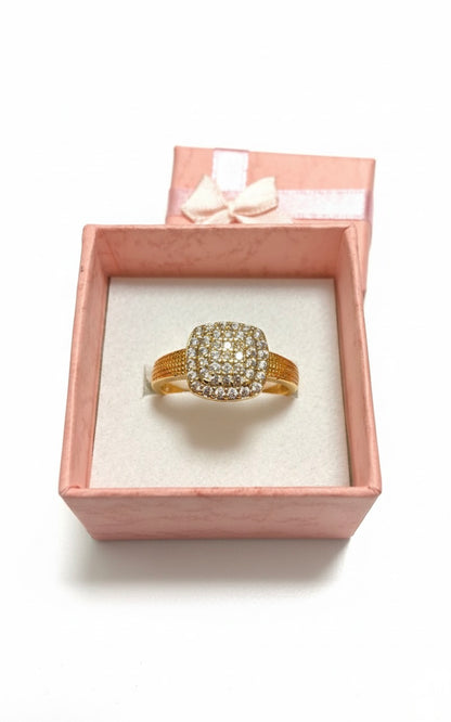 Adjustable Cushion-Cut Pavé CZ Ring – Gold Finish