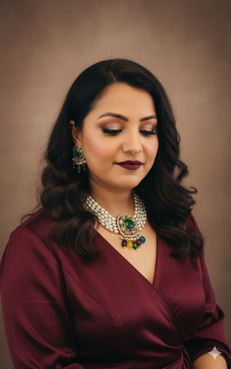 Multicolor Kundan Pearl Choker Necklace Set