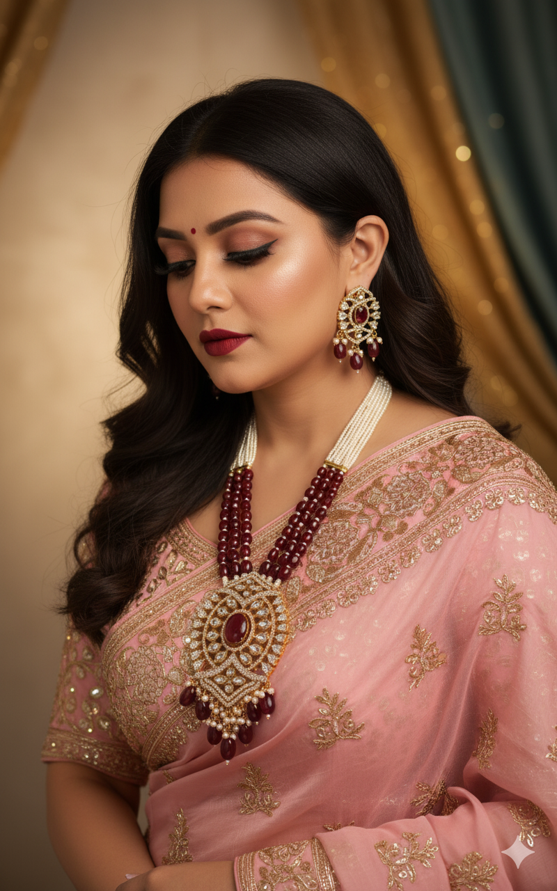 Maroon Kundan Pearl Necklace Set