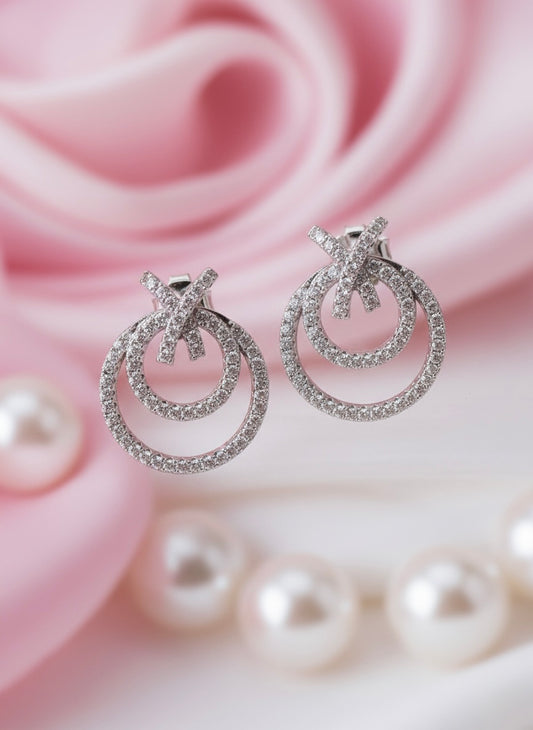Double Circle Stud Earrings with Cubic Zirconia