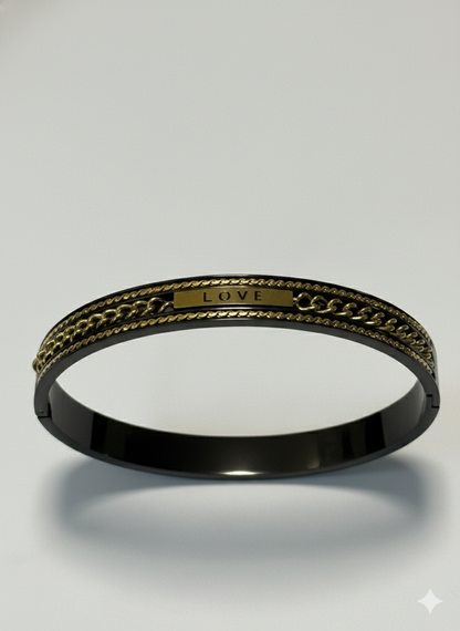 Black & Gold “LOVE” Bangle Bracelet – Tarnish-Free | Premium Finish