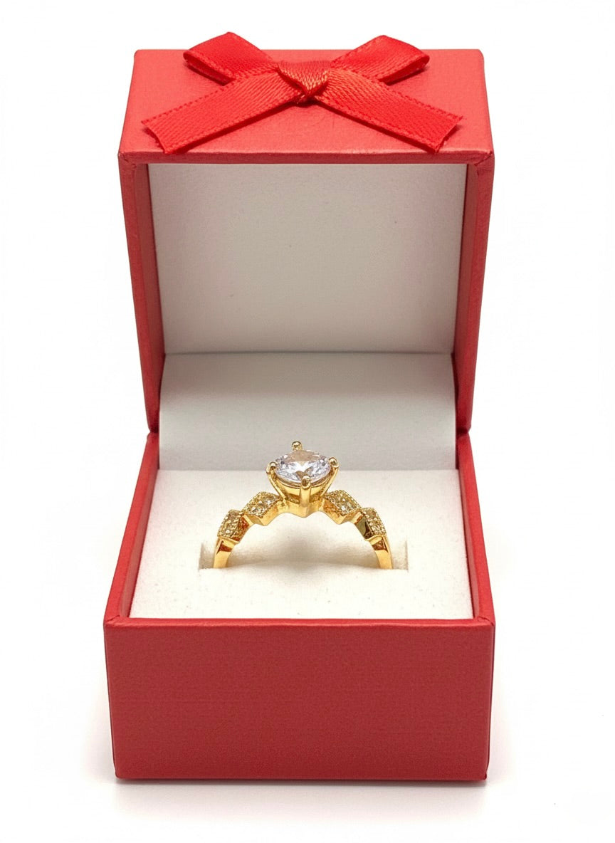 Adjustable Zig-Zag Solitaire CZ Ring – Gold Finish