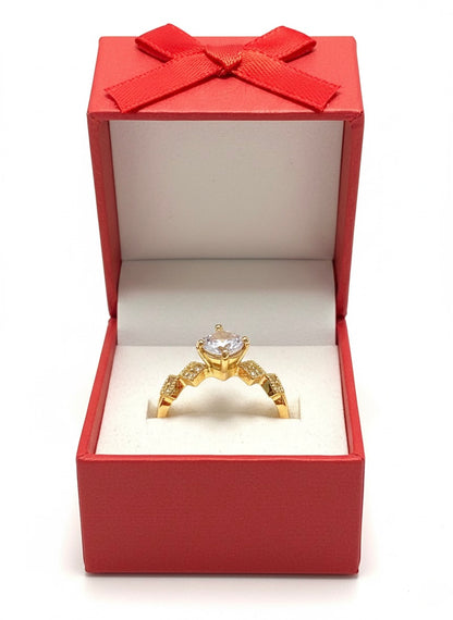 Adjustable Zig-Zag Solitaire CZ Ring – Gold Finish