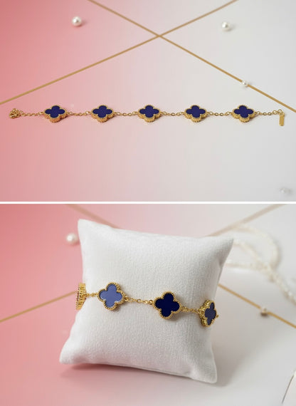 Blue Clover Charm Bracelet – Elegant Gold Finish