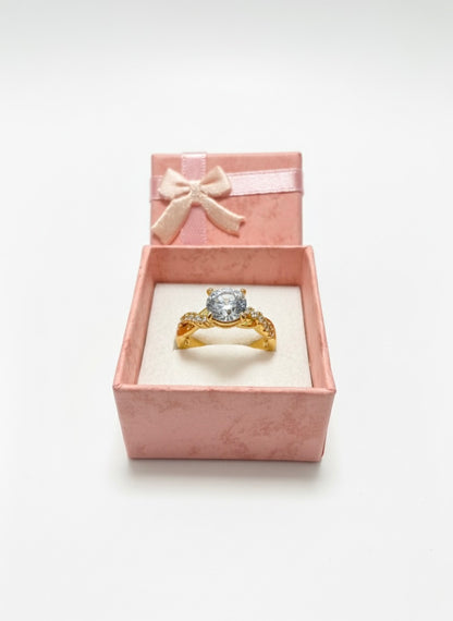Adjustable Solitaire CZ Ring – Gold Finish