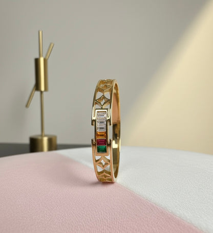 Gold-Plated Multicolour Gemstone Bangle Bracelet